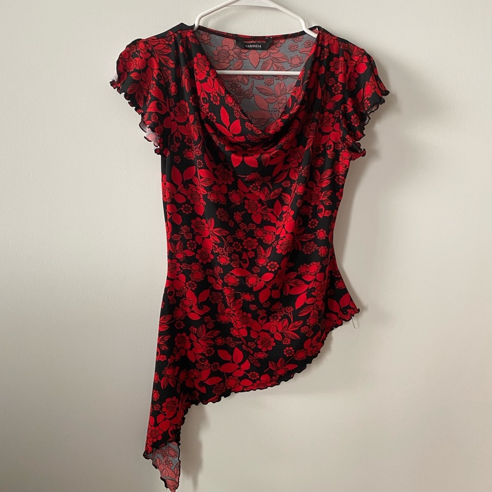 Mariposa Red and Black Floral Blouse